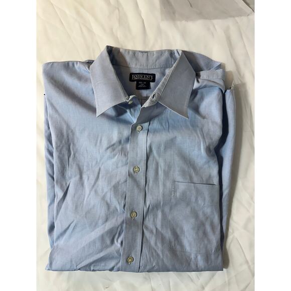 Lands' End 18-1/2 / 38 Tall LS No Iron Oxford Dress Shirt blue french cuffs - Picture 1 of 7